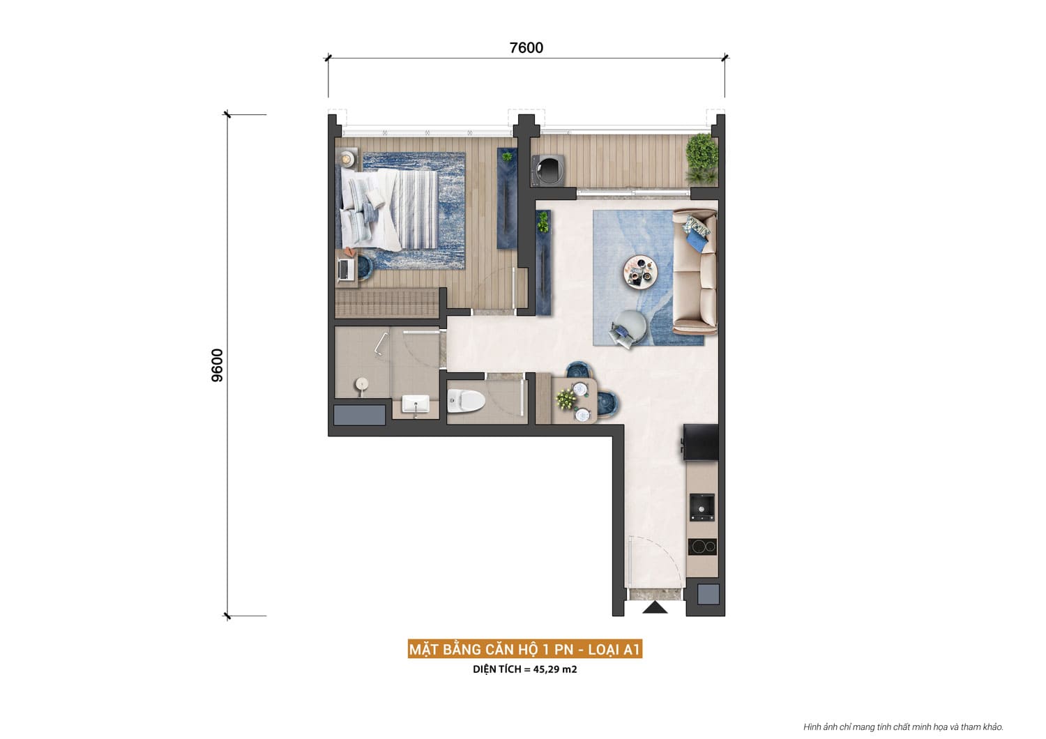 Layout-thiet-ke-can-ho-1-phong-ngu-loai-45m2-du-an-sun-group-Nha-Trang Layout thiết kế căn hộ 1 phòng ngủ loại 45m2 dự án Sun Group Nha Trang