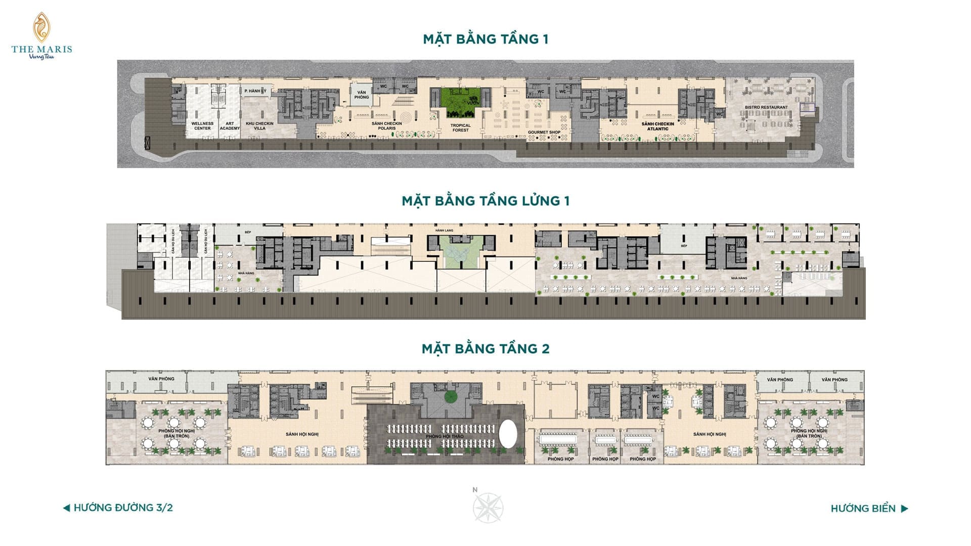 Mặt bằng điển hình tầng 1 - 2 tháp Atlantic dự án The Maris Vũng Tàu